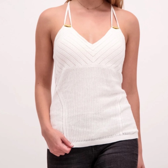 Guess  Women Sleeveless OPEN BACK Pointelle Knit Halter Top Cream M - Picture 8 of 17